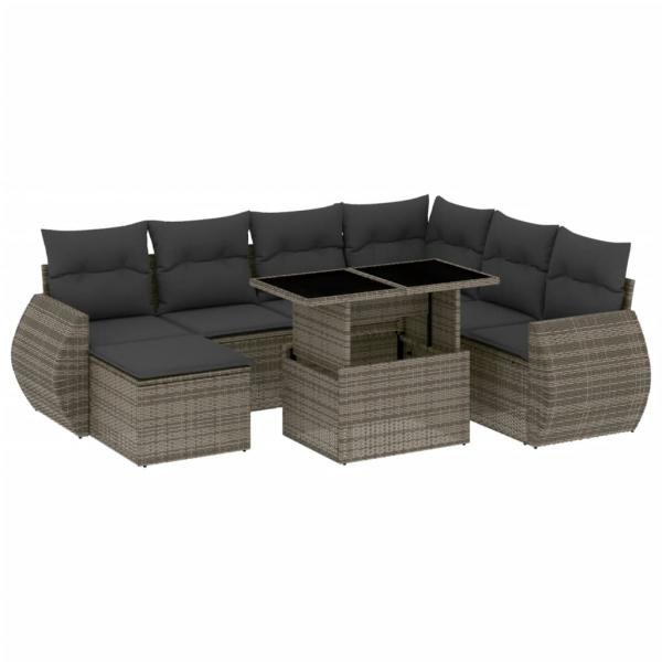 8-tlg. Garten-Sofagarnitur mit Kissen Grau Poly Rattan