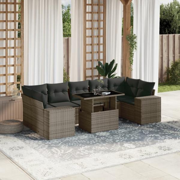 ARDEBO.de - 8-tlg. Garten-Sofagarnitur mit Kissen Grau Poly Rattan