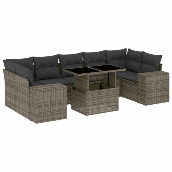 8-tlg. Garten-Sofagarnitur mit Kissen Grau Poly Rattan