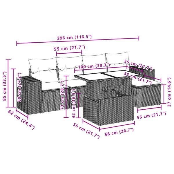 6-tlg. Garten-Sofagarnitur mit Kissen Grau Poly Rattan