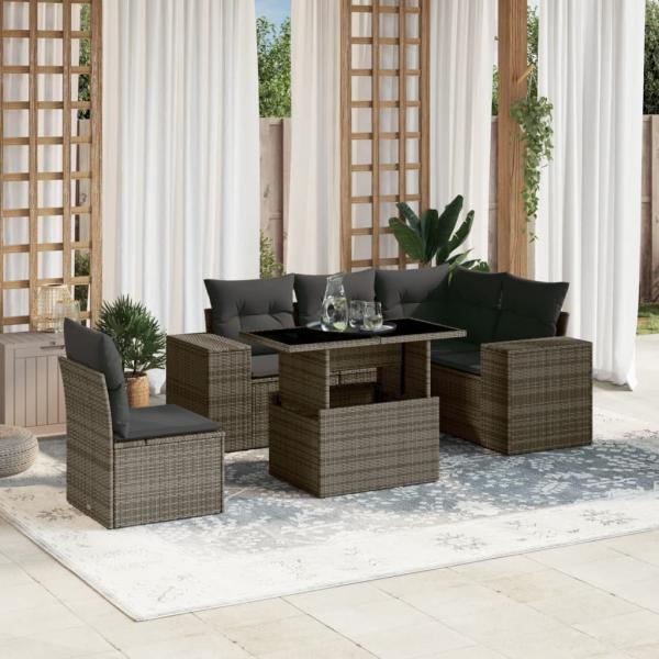 ARDEBO.de - 6-tlg. Garten-Sofagarnitur mit Kissen Grau Poly Rattan