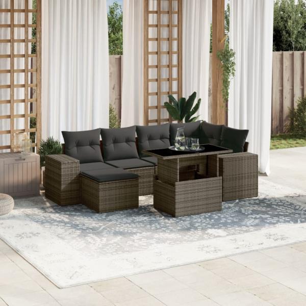 ARDEBO.de - 7-tlg. Garten-Sofagarnitur mit Kissen Grau Poly Rattan