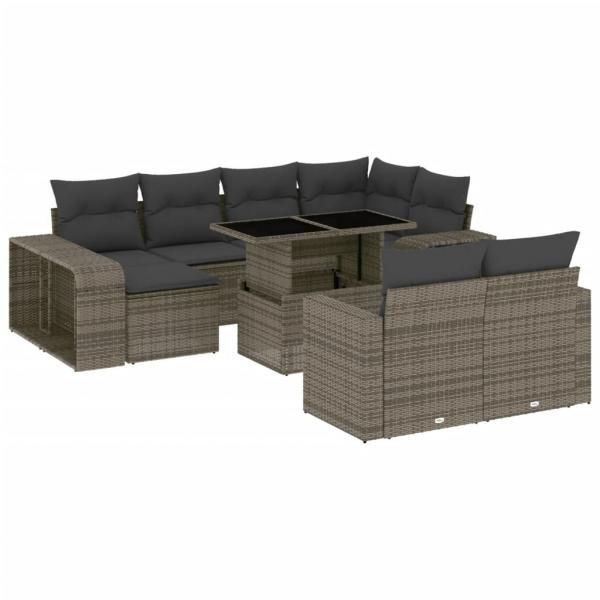 11-tlg. Garten-Sofagarnitur mit Kissen Grau Poly Rattan