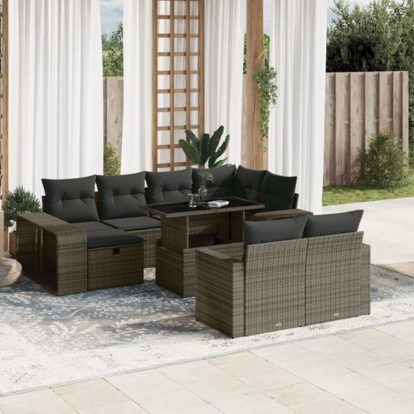 ARDEBO.de - 11-tlg. Garten-Sofagarnitur mit Kissen Grau Poly Rattan