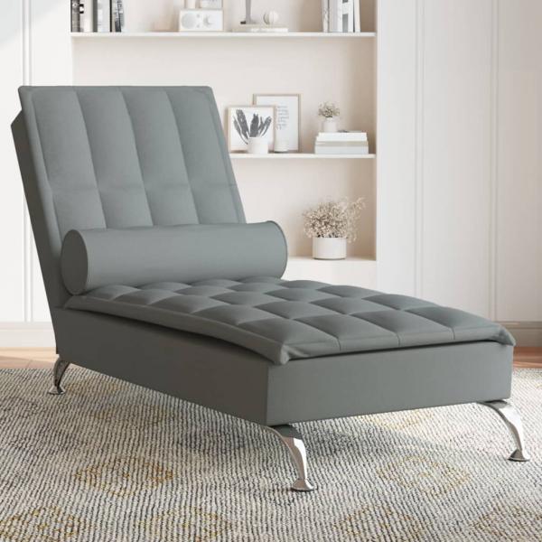 ARDEBO.de - Massage-Chaiselongue mit Nackenrolle Dunkelgrau Stoff