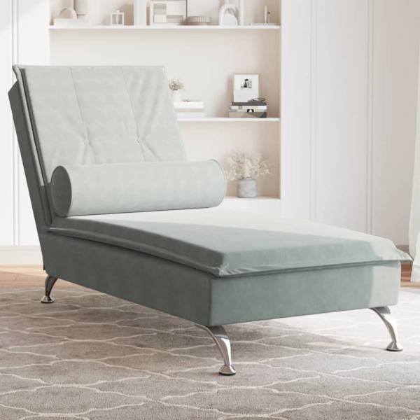 ARDEBO.de - Massage-Chaiselongue mit Nackenrolle Hellgrau Samt