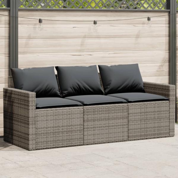 ARDEBO.de - Gartensofa mit Kissen 3-Sitzer Grau Poly Rattan