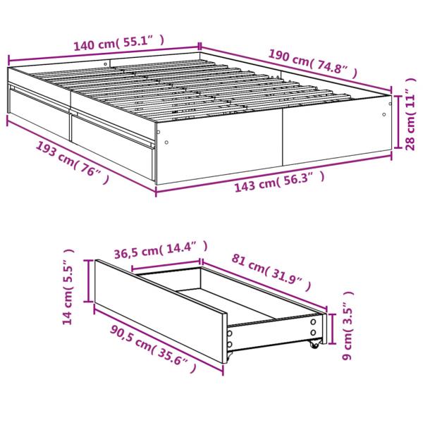 Bettgestell mit Schubladen Sonoma-Eiche 140x190cm Holzwerkstoff