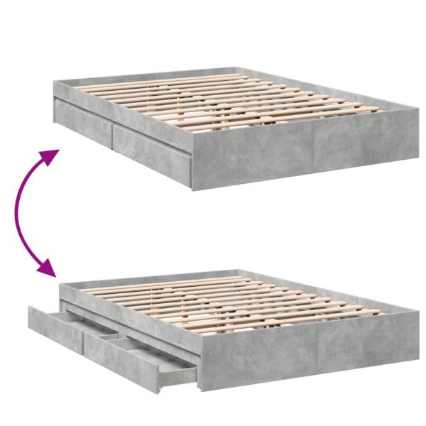 Bettgestell mit Schubladen Betongrau 150x200 cm Holzwerkstoff