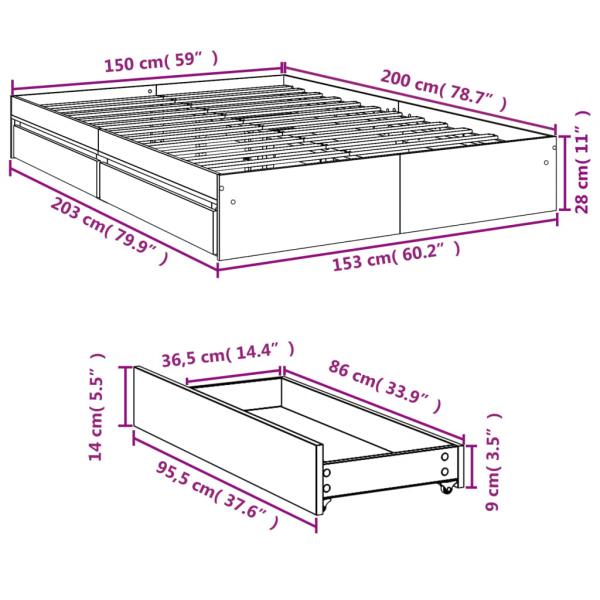 Bettgestell mit Schubladen Betongrau 150x200 cm Holzwerkstoff