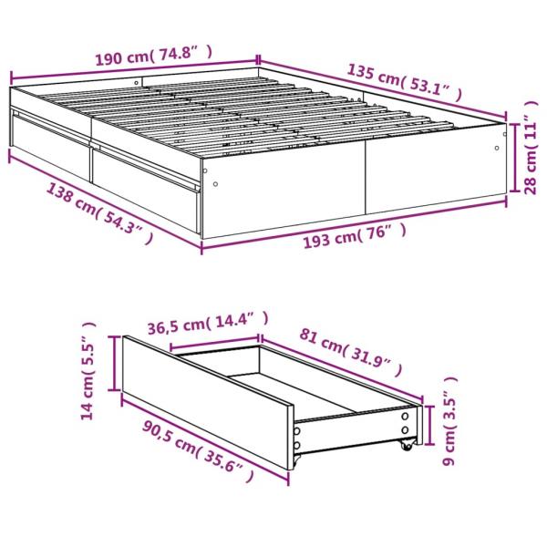 Bettgestell mit Schubladen Schwarz 135x190 cm Holzwerkstoff