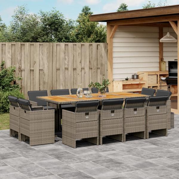 ARDEBO.de - 13-tlg. Garten-Essgruppe mit Kissen Grau Poly Rattan