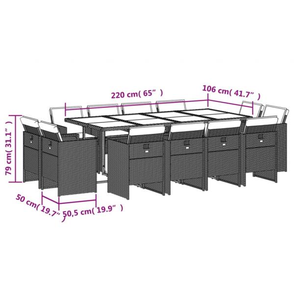 13-tlg. Garten-Essgruppe mit Kissen Grau Poly Rattan