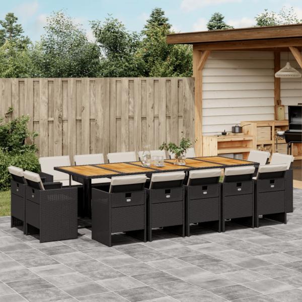 ARDEBO.de - 15-tlg. Garten-Essgruppe mit Kissen Schwarz Poly Rattan