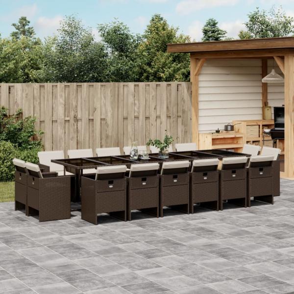 ARDEBO.de - 17-tlg. Garten-Essgruppe mit Kissen Braun Poly Rattan