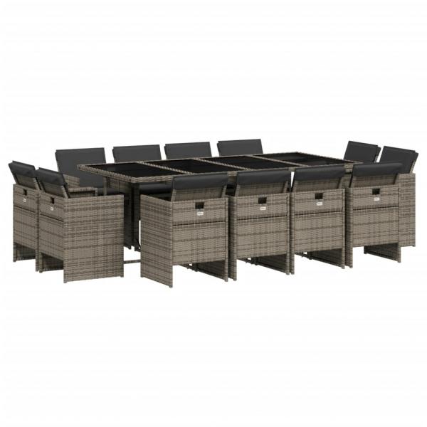 13-tlg. Garten-Essgruppe mit Kissen Grau Poly Rattan