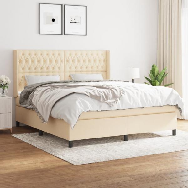 ARDEBO.de - Boxspringbett mit Matratze Creme 180x200 cm Stoff