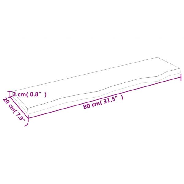 Wandregal 80x20x2 cm Massivholz Eiche Unbehandelt