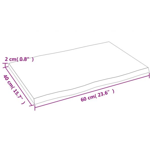 Tischplatte 60x40x2 cm Massivholz Eiche Unbehandelt Baumkante