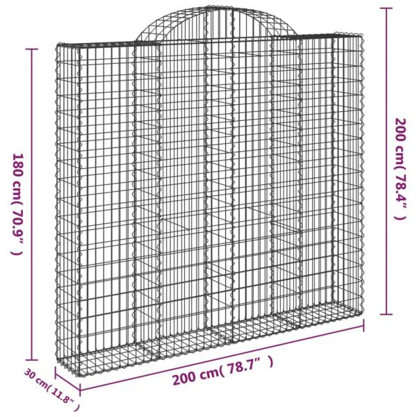 Gabionen mit Hochbogen 2 Stk. 200x30x180/200cm Verzinktes Eisen