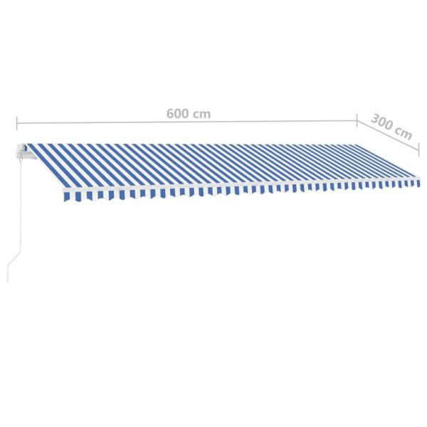 Markise Manuell Einziehbar mit LED 600x300 cm Blau Weiß