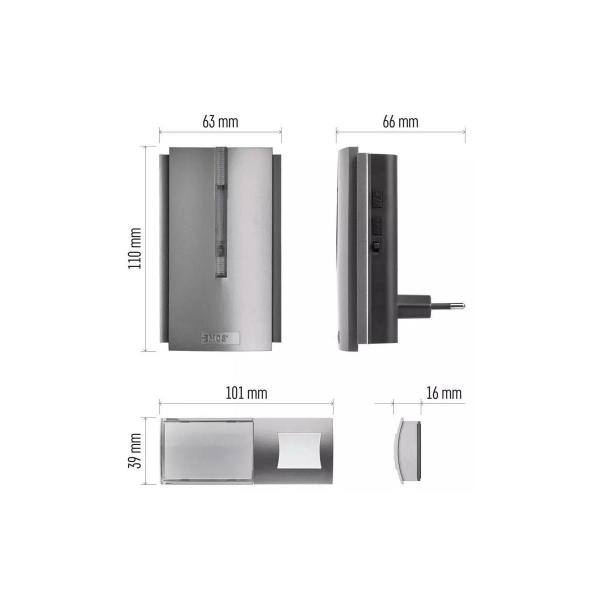 EMOS 3402060000 Drahtlose Türklingel, netzbetrieben, Signalerweiterung, silber