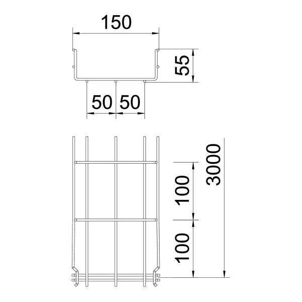 OBO Bettermann GRM 55/150 Gitterrinne, GRM, 55x150x3000mm, Stahl, tauchfeuerverzinkt (6001418)