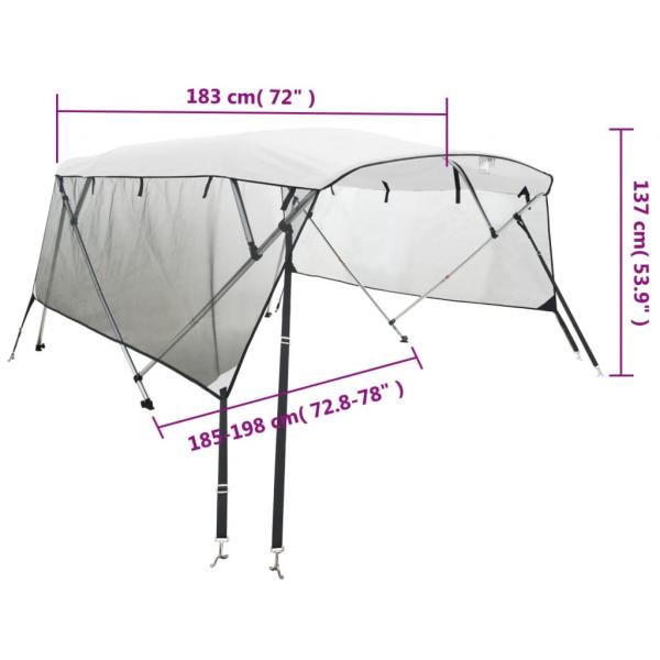 3-Bow Bimini-Top mit Mesh-Seitenteilen 183x(185-198)x137 cm