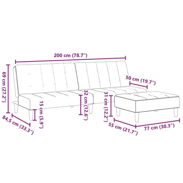 Schlafsofa 2-Sitzer mit Fußhocker Schwarz Stoff