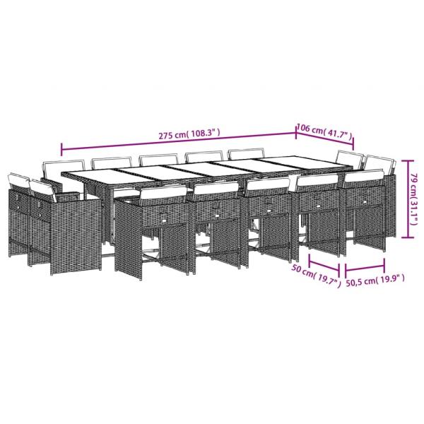 15-tlg. Garten-Essgruppe mit Kissen Schwarz Poly Rattan