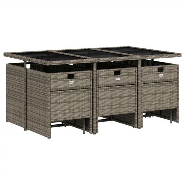 11-tlg. Garten-Essgruppe mit Kissen Grau Poly Rattan