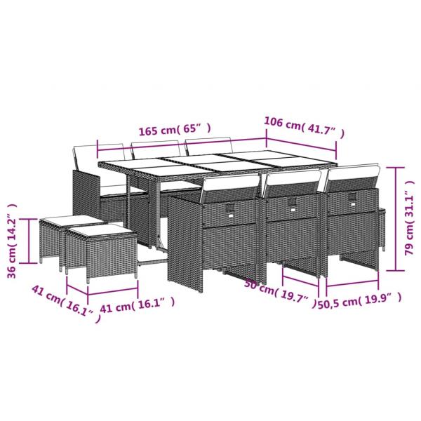 11-tlg. Garten-Essgruppe mit Kissen Schwarz Poly Rattan