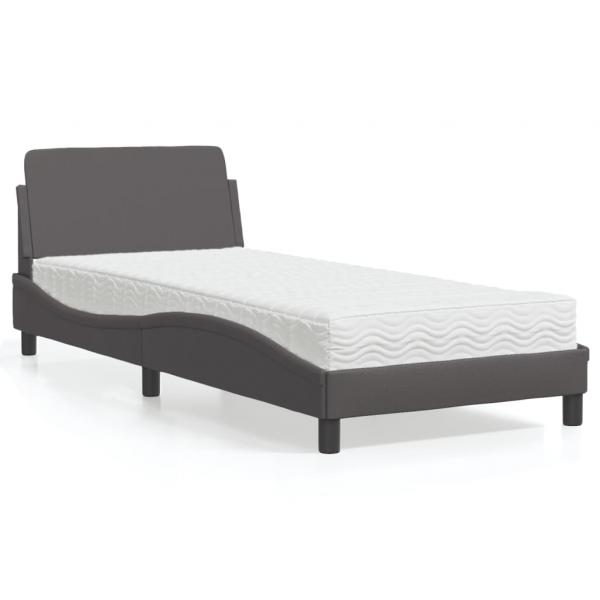 ARDEBO.de - Bett mit Matratze Grau 90x190 cm Kunstleder