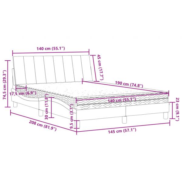 Bett mit Matratze Schwarz 140x190 cm Samt