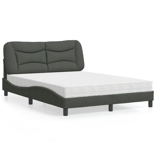 ARDEBO.de - Bett mit Matratze Dunkelgrau 140x190 cm Stoff