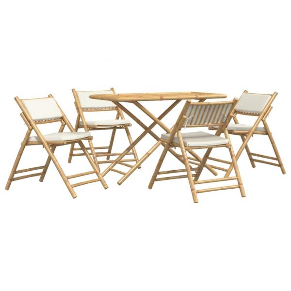 ARDEBO.de - 5-tlg. Bistro-Set Klappbar mit Cremeweißen Kissen Bambus