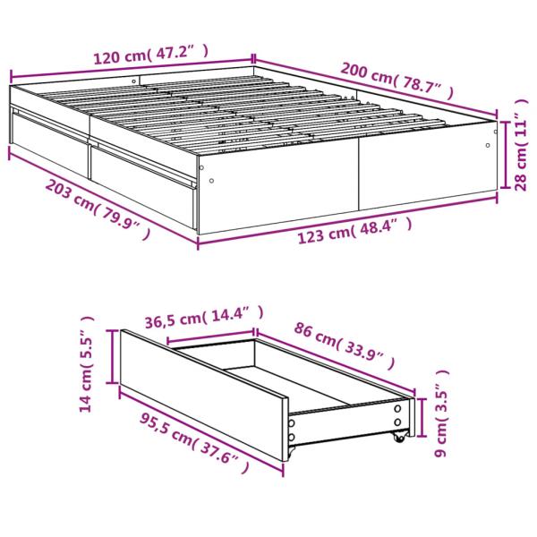 Bettgestell mit Schubladen Sonoma-Eiche 120x200cm Holzwerkstoff