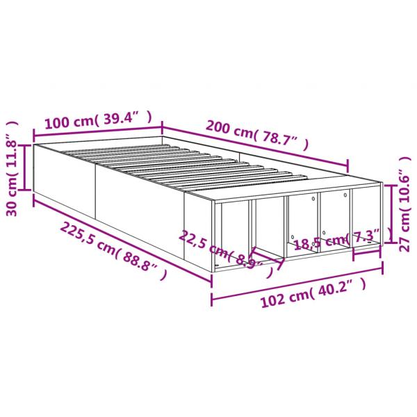 Bettgestell Räuchereiche 100x200 cm Holzwerkstoff