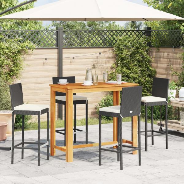 5-tlg. Gartenbar-Set Schwarz Massivholz Akazie und Poly Rattan