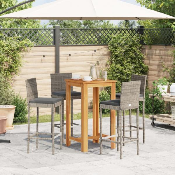 5-tlg. Gartenbar-Set Grau Massivholz Akazie und Poly Rattan