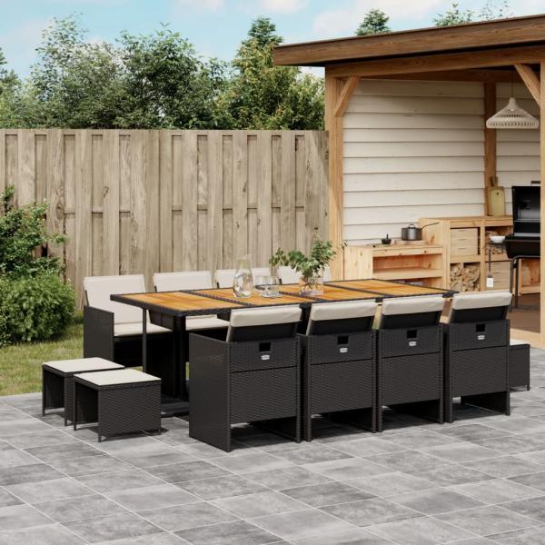 ARDEBO.de - 13-tlg. Garten-Essgruppe mit Kissen Schwarz Poly Rattan