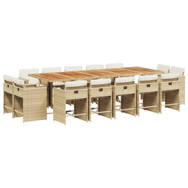 15-tlg. Garten-Essgruppe mit Kissen Beige Poly Rattan