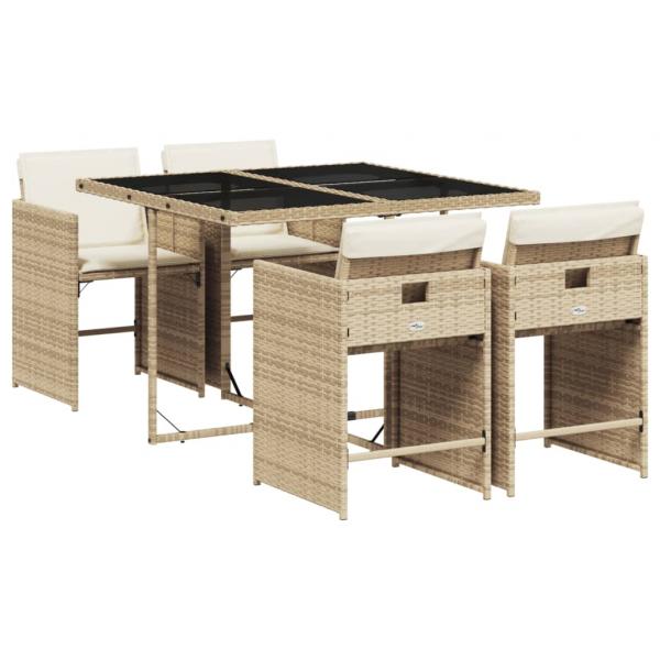 5-tlg. Garten-Essgruppe mit Kissen Beige Poly Rattan