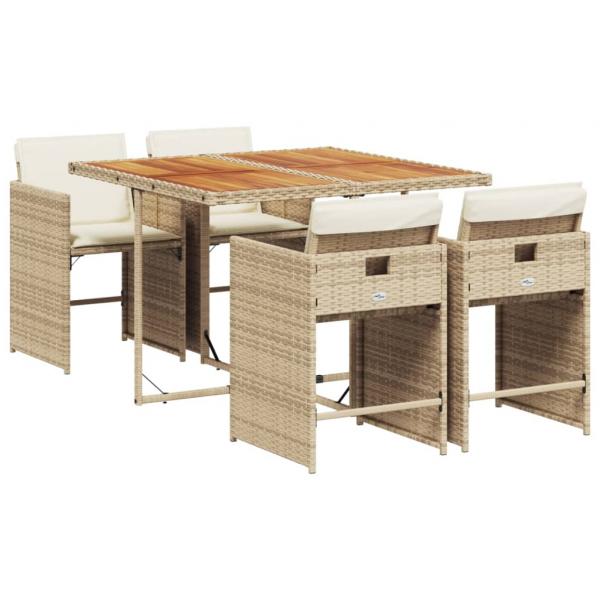 5-tlg. Garten-Essgruppe mit Kissen Beige Poly Rattan