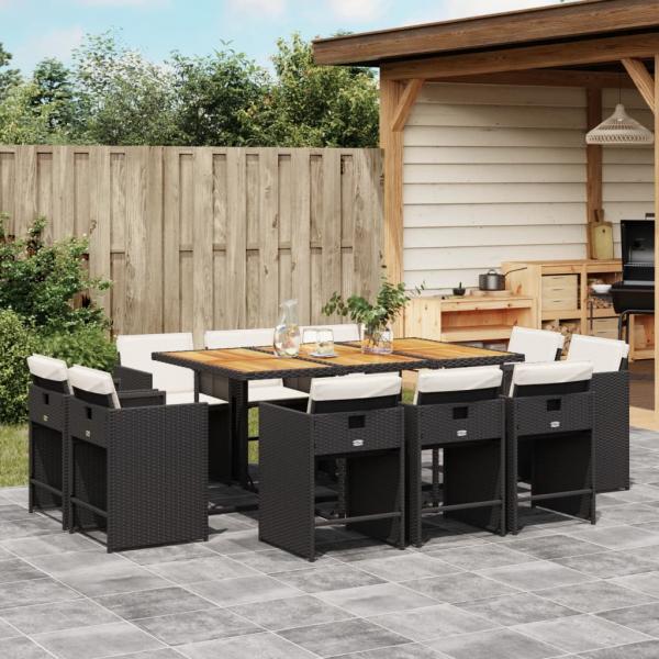 ARDEBO.de - 11-tlg. Garten-Essgruppe mit Kissen Schwarz Poly Rattan