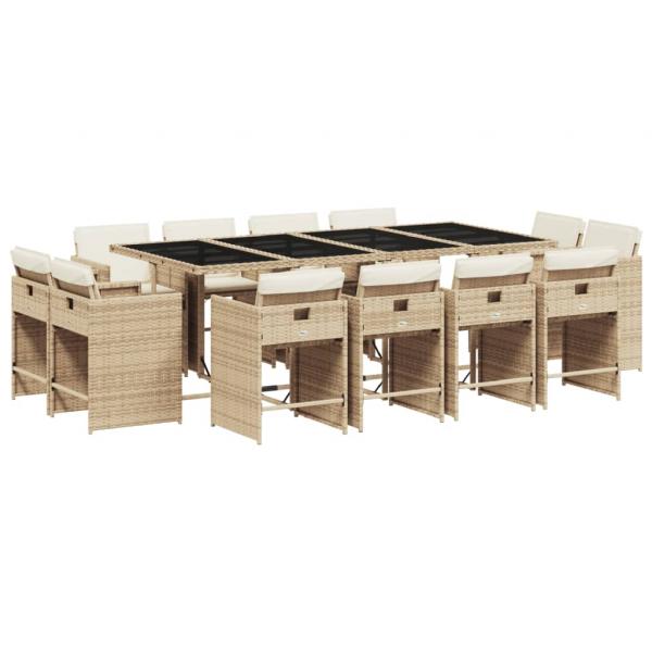 13-tlg. Garten-Essgruppe mit Kissen Beige Poly Rattan