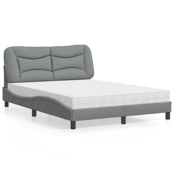 ARDEBO.de - Bett mit Matratze Hellgrau 120x200 cm Stoff