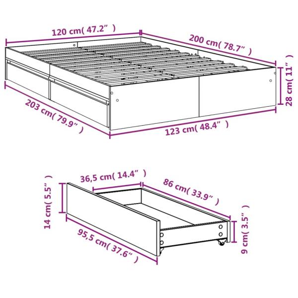 Bettgestell mit Schubladen Betongrau 120x200 cm Holzwerkstoff