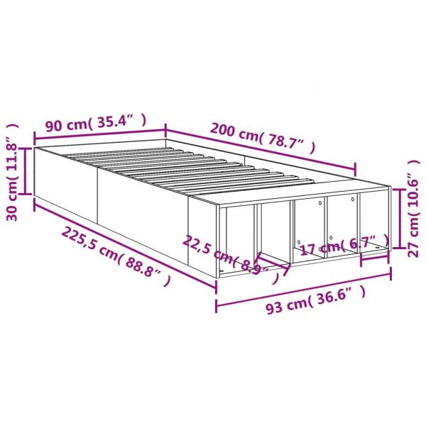 Bettgestell Räuchereiche 90x200 cm Holzwerkstoff