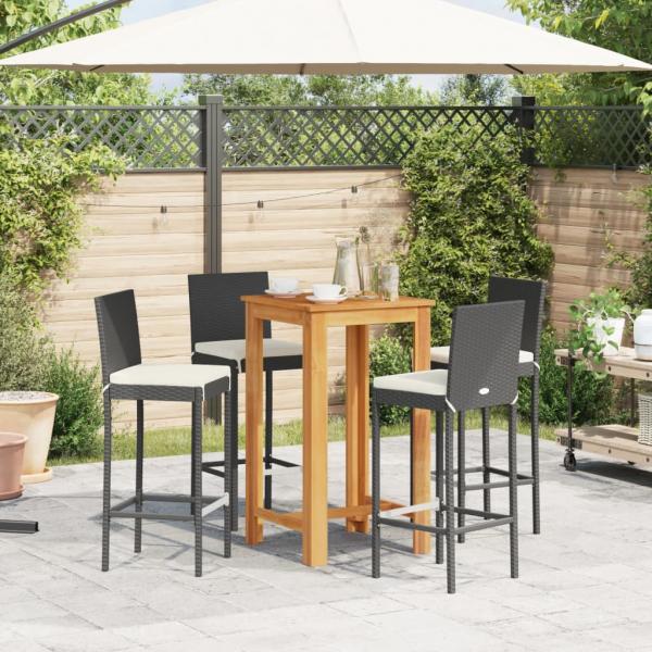 5-tlg. Gartenbar-Set Schwarz Massivholz Akazie und Poly Rattan